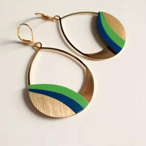Boucles d'Oreilles "Fauve" - bleues et vert pomme en formica