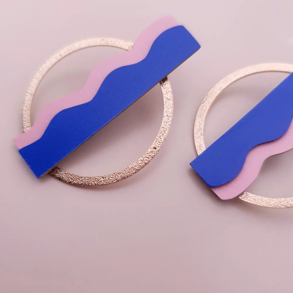Boucles d'Oreilles "Surf" - Rose & bleu – Image 2